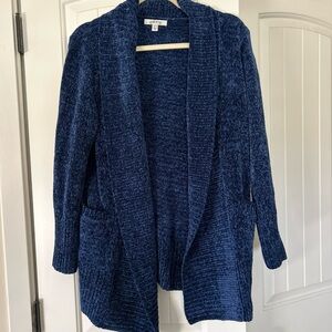 Orvis Chenille Open Front Cardigan Sweater Womens Size XL Royal Blue Cozy Plush